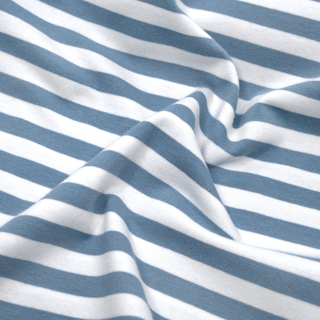Sport Stripe Cotton Jersey - Bluestone/White | Blackbird Fabrics