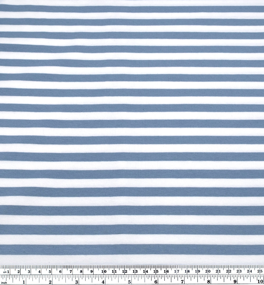 Sport Stripe Cotton Jersey - Bluestone/White | Blackbird Fabrics