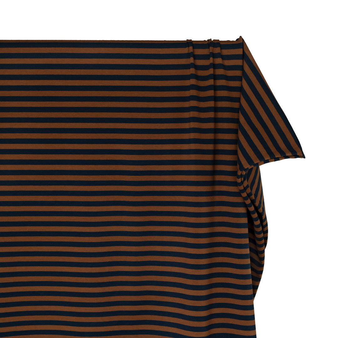 Sport Stripe Cotton Jersey - Nutshell/Midnight Blue | Blackbird Fabrics