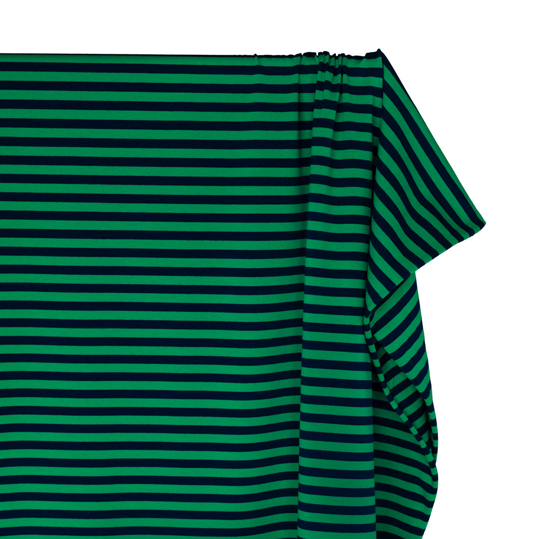 Sport Stripe Cotton Jersey - Grass/Midnight Blue | Blackbird Fabrics