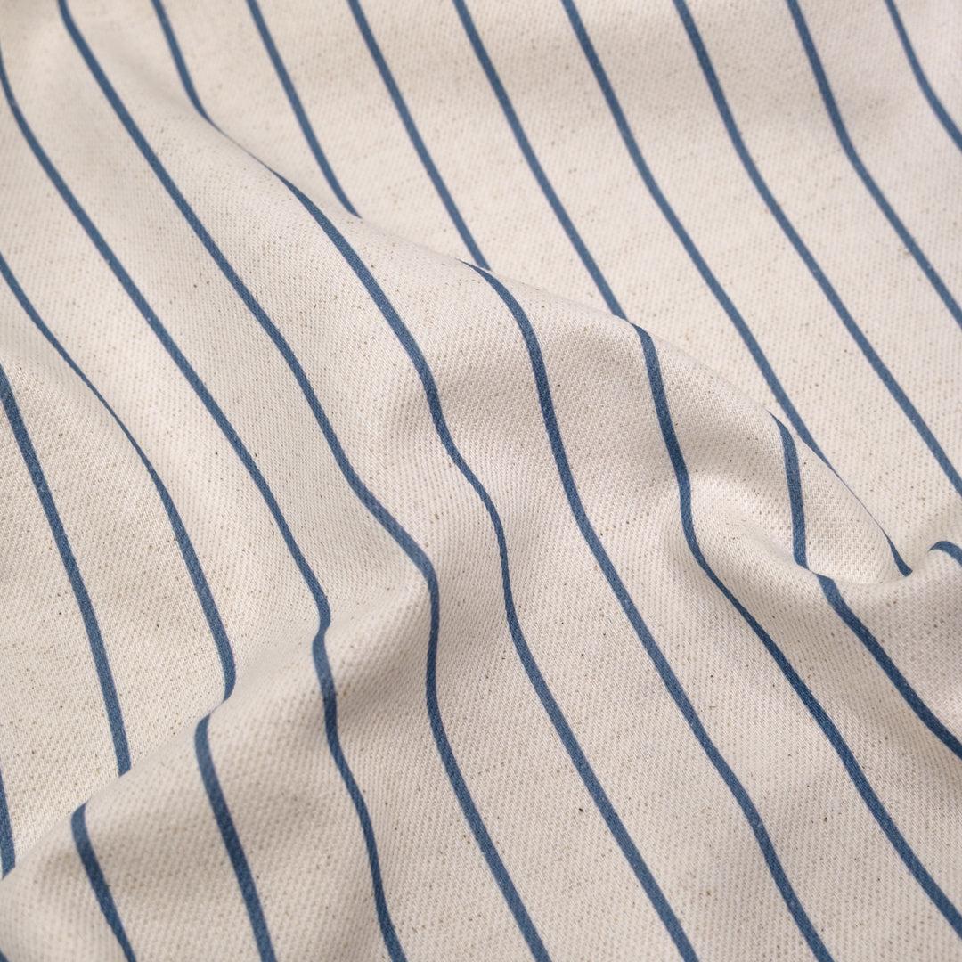Stripe Printed Cotton Linen Twill - Natural/Bluestone | Blackbird Fabrics