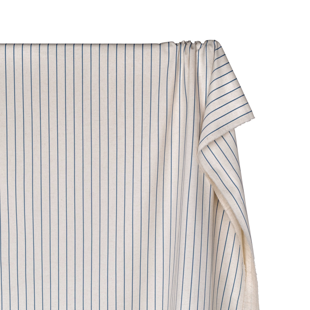 Stripe Printed Cotton Linen Twill - Natural/Bluestone | Blackbird Fabrics