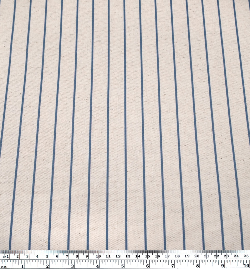 Stripe Printed Cotton Linen Twill - Natural/Bluestone | Blackbird Fabrics
