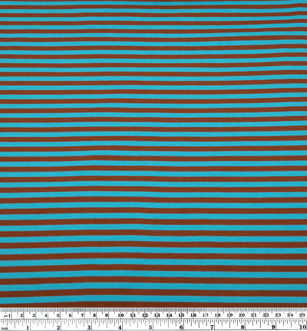 Skinny Sport Stripe Cotton Jersey - Aqua/Terracotta | Blackbird Fabrics