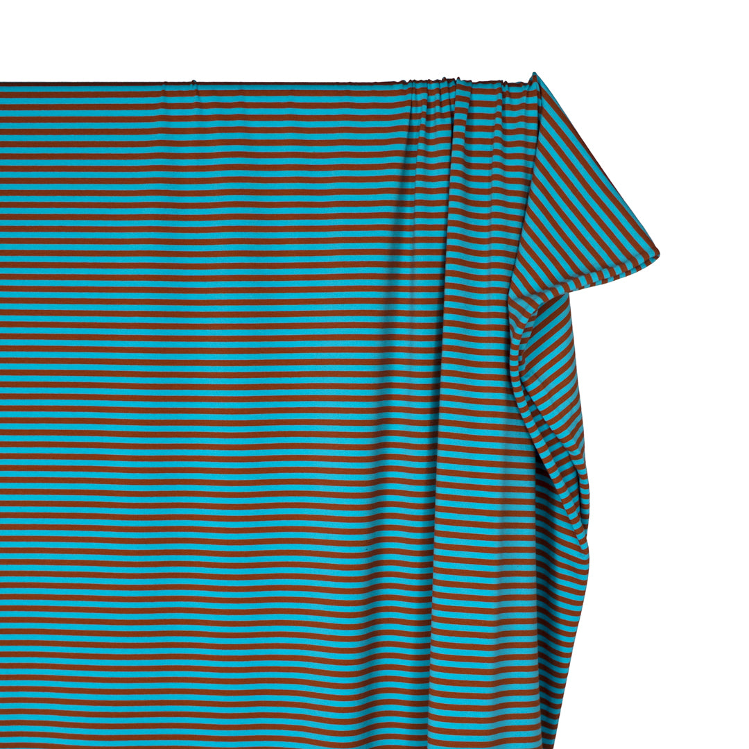 Skinny Sport Stripe Cotton Jersey - Aqua/Terracotta | Blackbird Fabrics