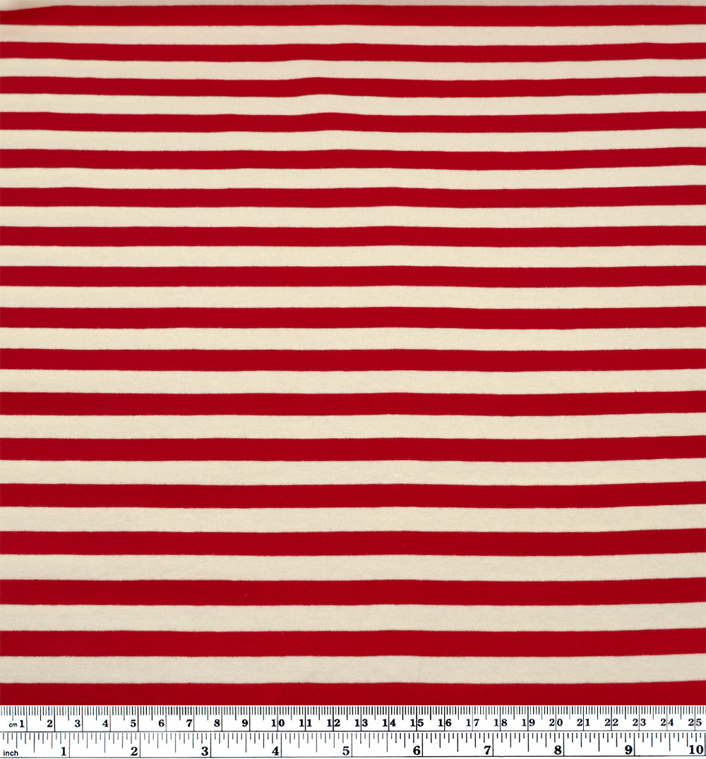 Sport Stripe Cotton Jersey - Ivory/Poppy | Blackbird Fabrics