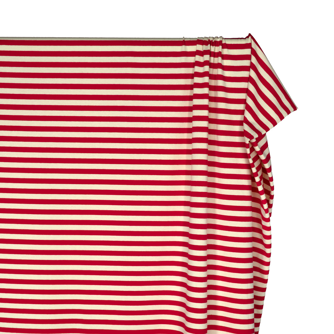 Sport Stripe Cotton Jersey - Ivory/Poppy | Blackbird Fabrics