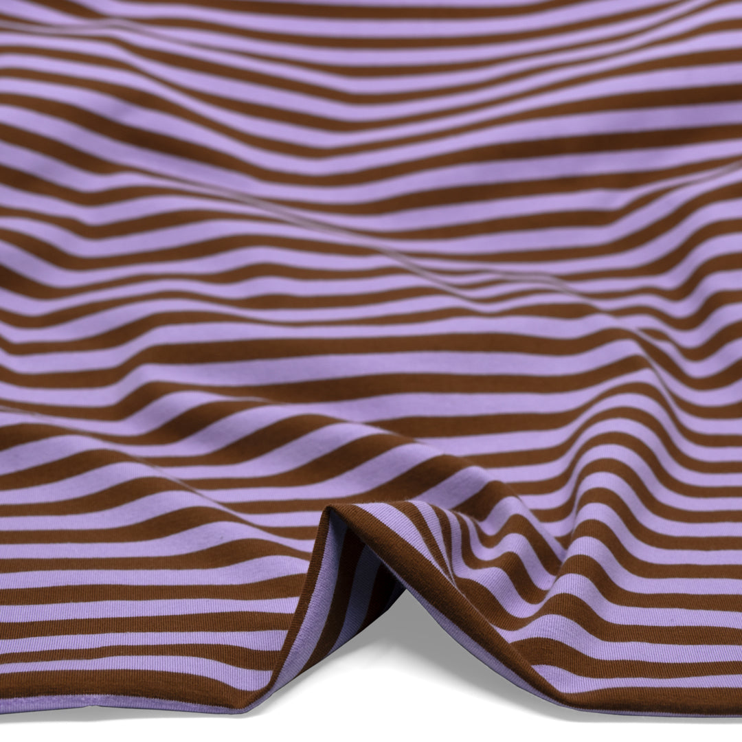 Sport Stripe Cotton Jersey - Lavender/Nutshell | Blackbird Fabrics