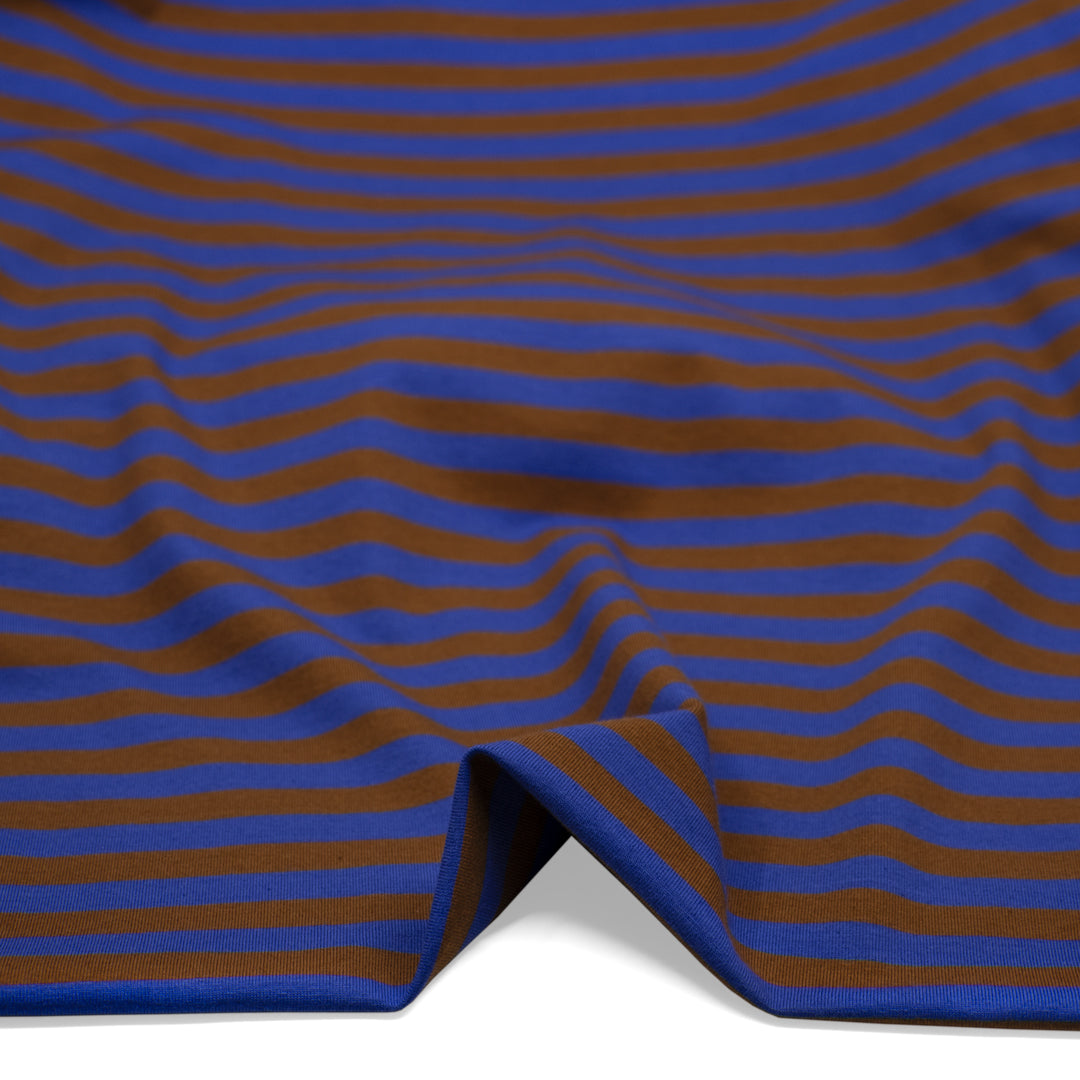 Sport Stripe Cotton Jersey - Lapis/Nutshell | Blackbird Fabrics