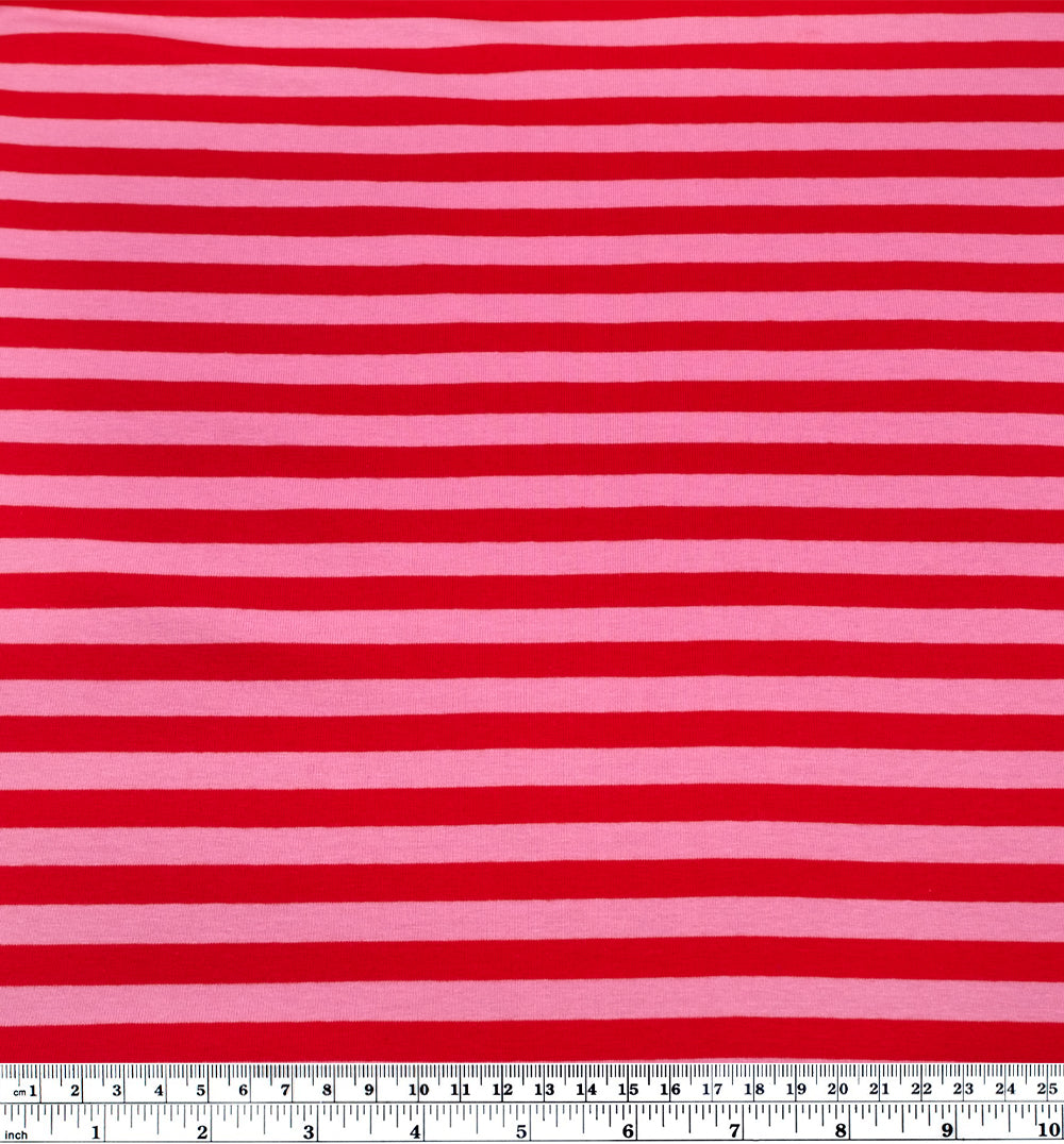 Sport Stripe Cotton Jersey - Frosting/Poppy | Blackbird Fabrics