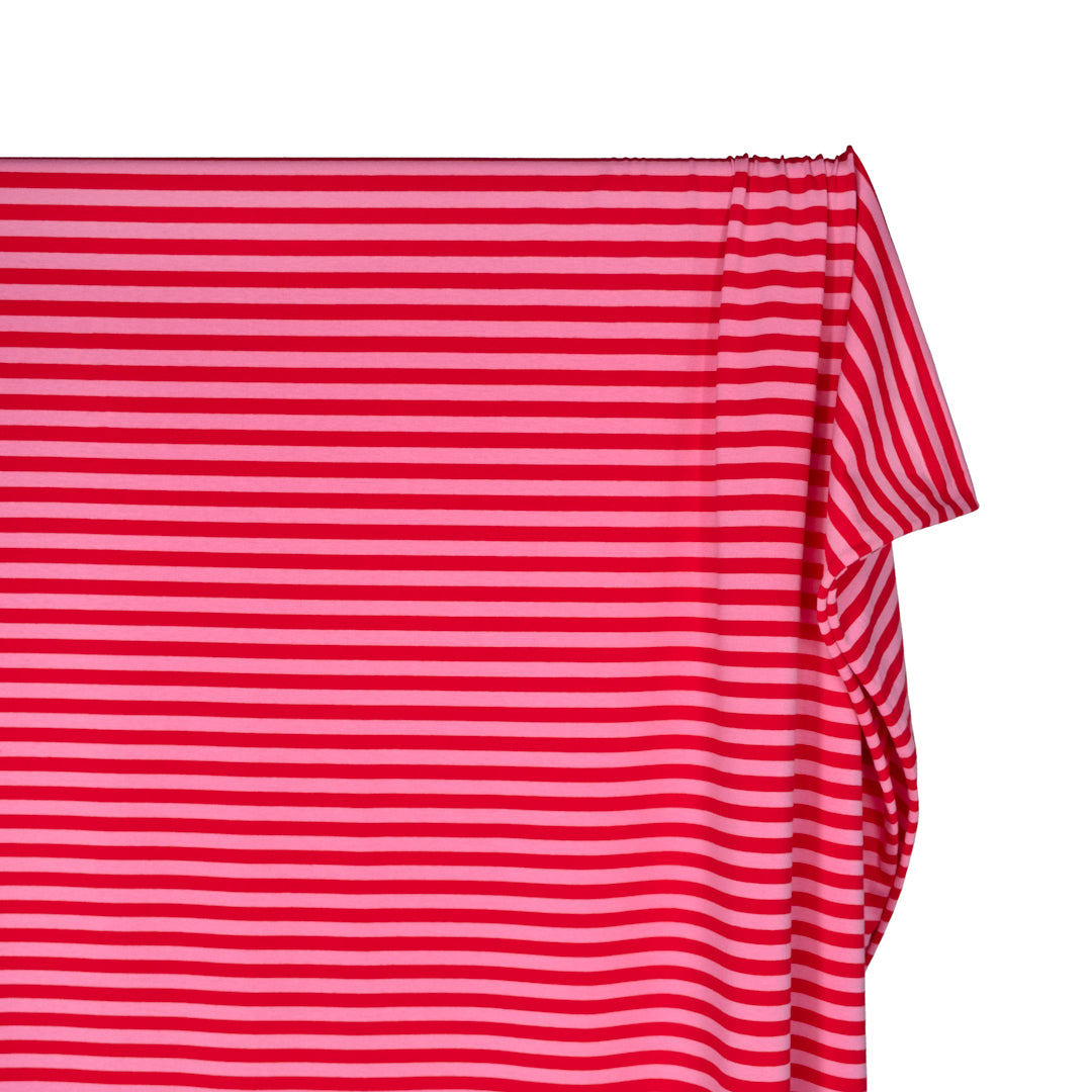 Sport Stripe Cotton Jersey - Frosting/Poppy | Blackbird Fabrics