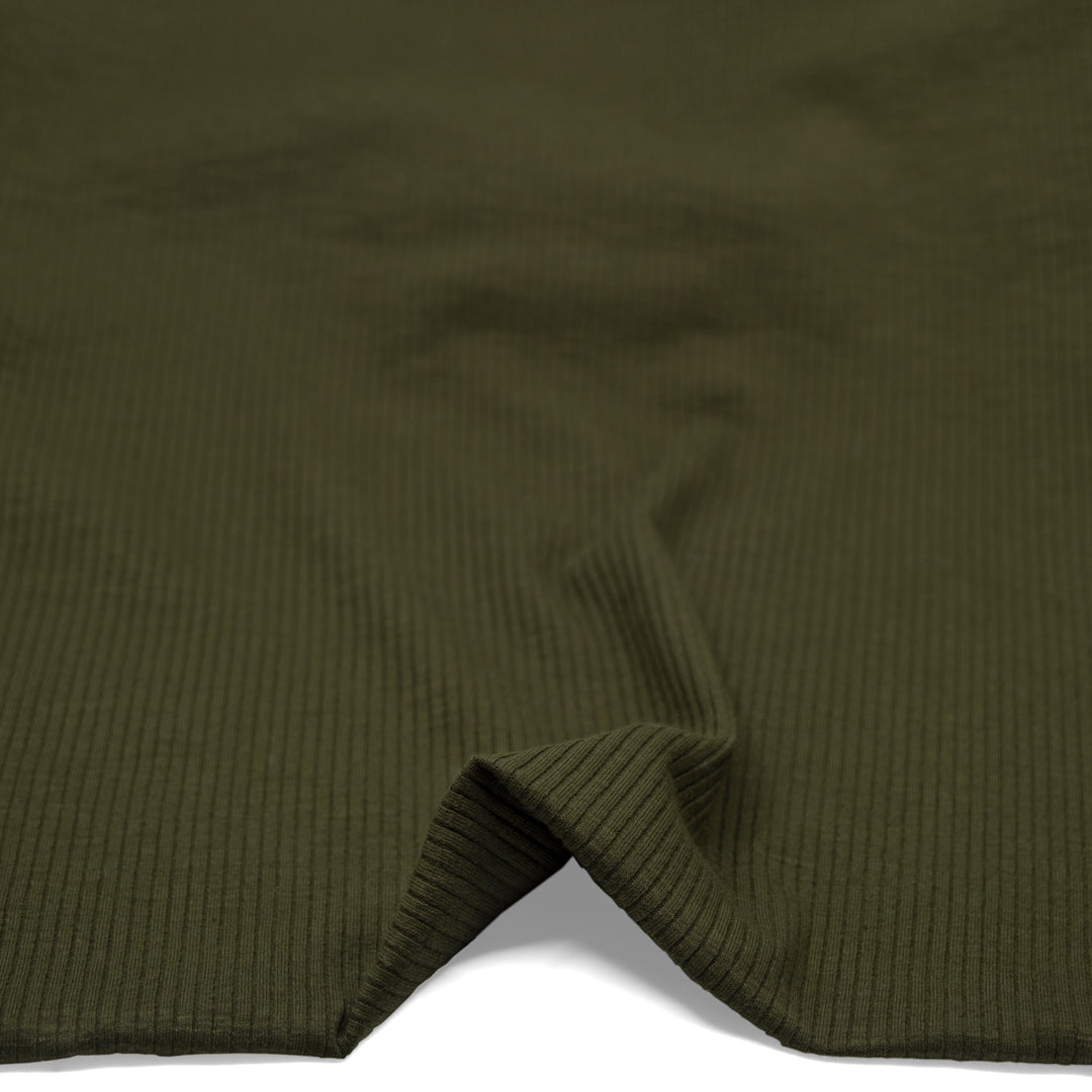 Comfy Cotton Rib Knit - Deep Khaki | Blackbird Fabrics