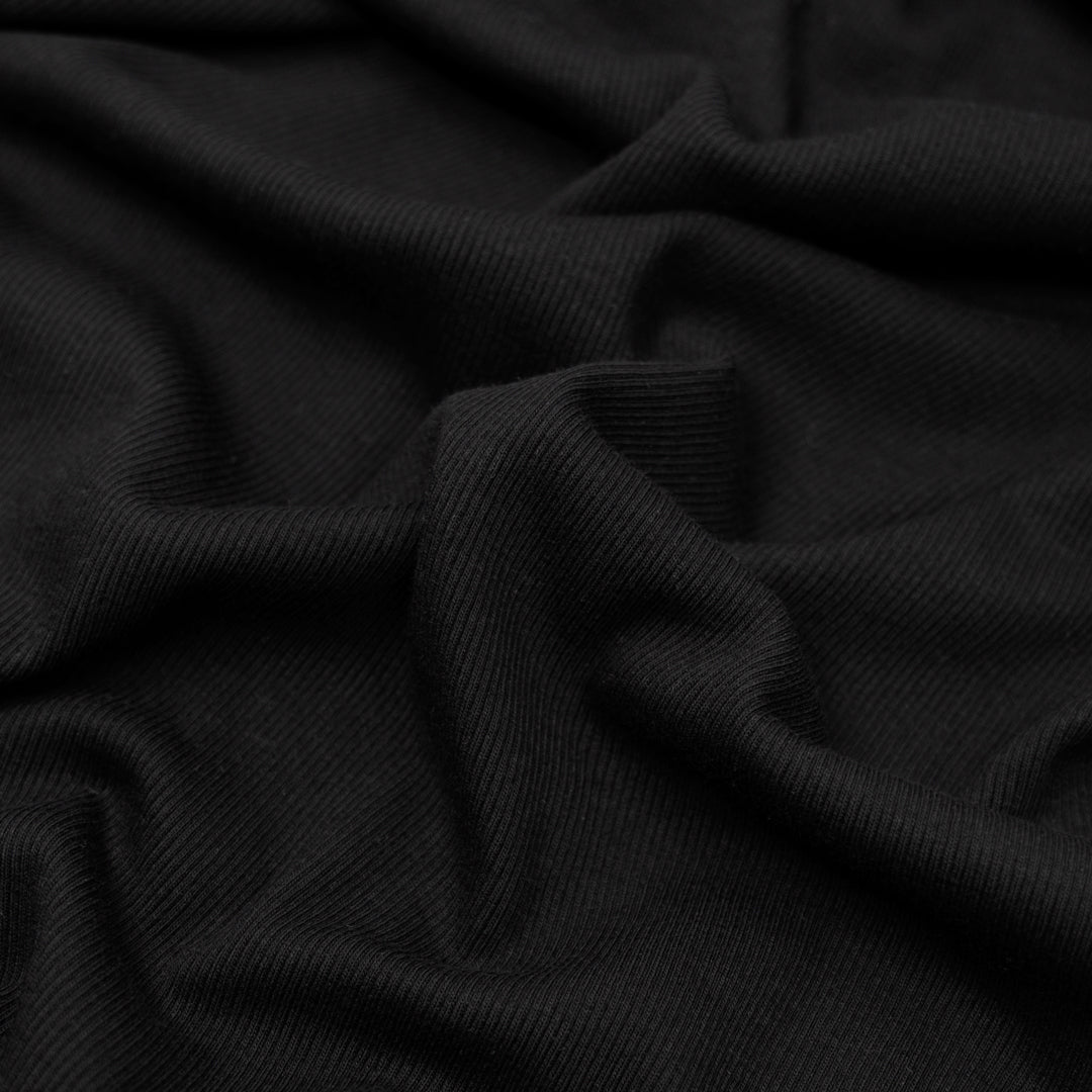 Fine Cotton Rib Knit - Black | Blackbird Fabrics