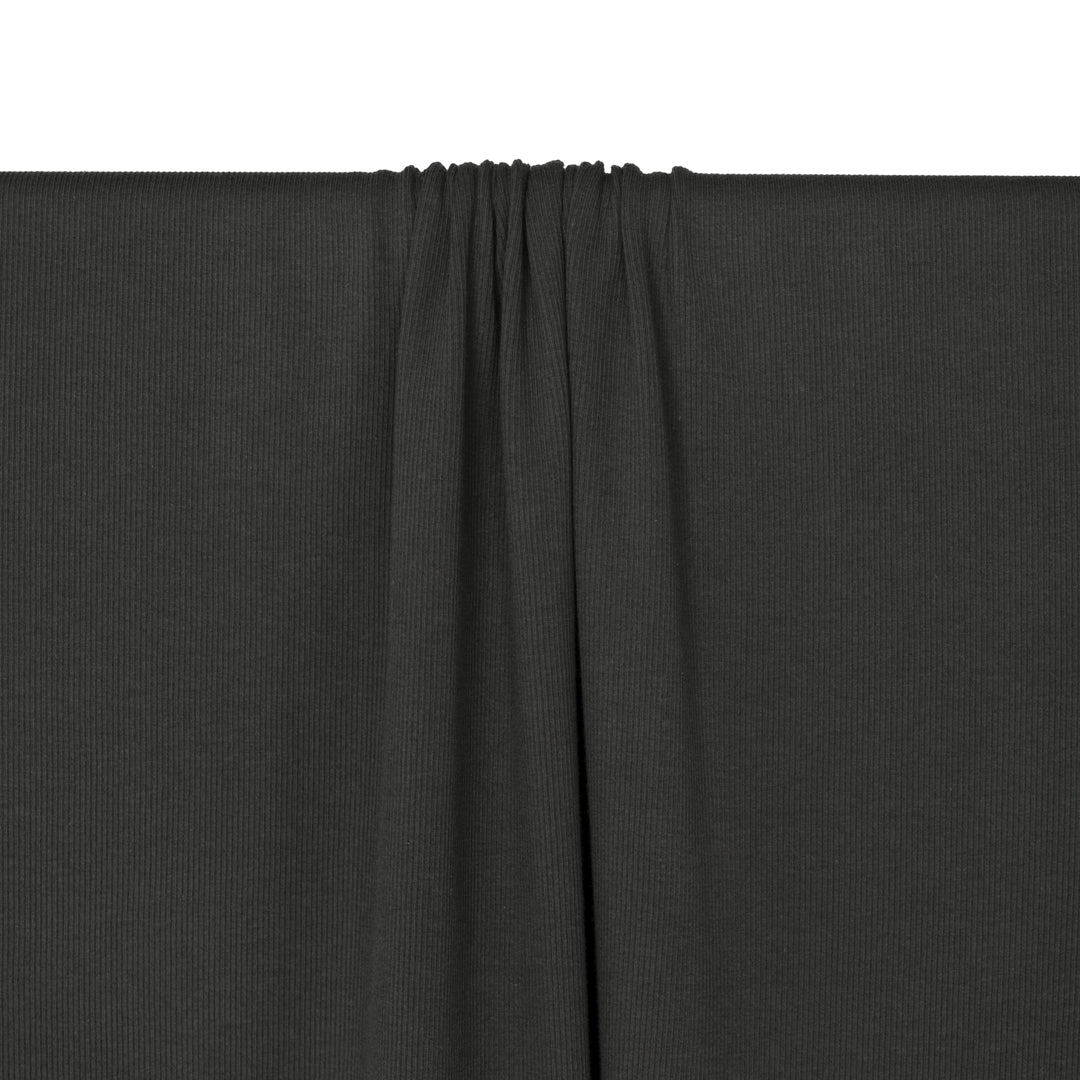 Fine Cotton Rib Knit - Charcoal | Blackbird Fabrics