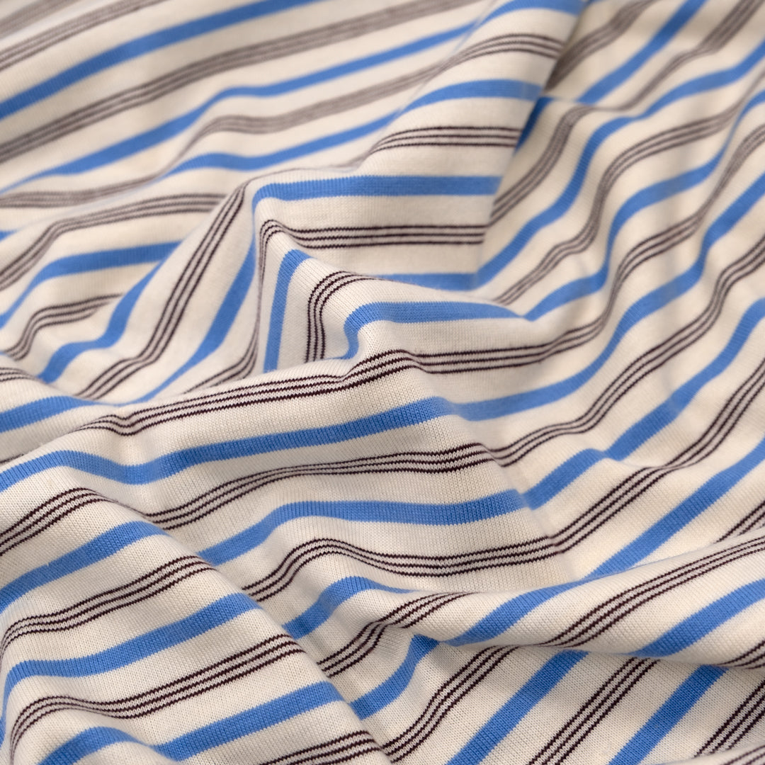 Polo Stripe Cotton Jersey - Cream/Sky Blue | Blackbird Fabrics
