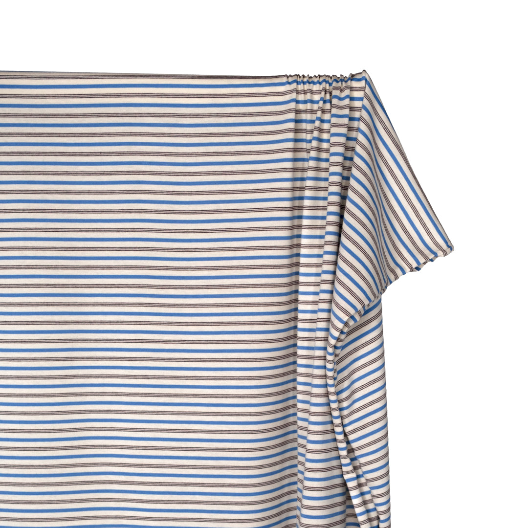 Polo Stripe Cotton Jersey - Cream/Sky Blue | Blackbird Fabrics