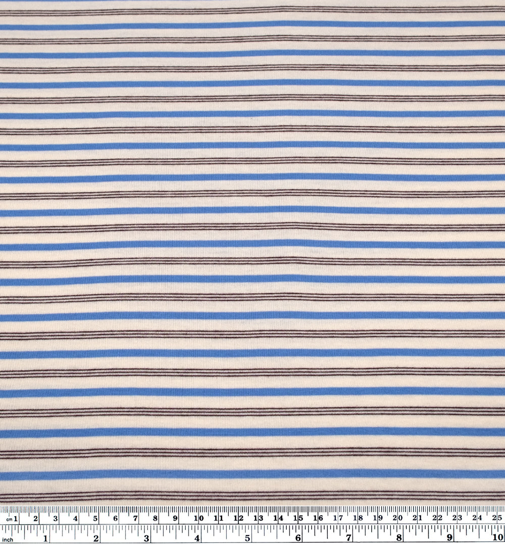 Polo Stripe Cotton Jersey - Cream/Sky Blue | Blackbird Fabrics
