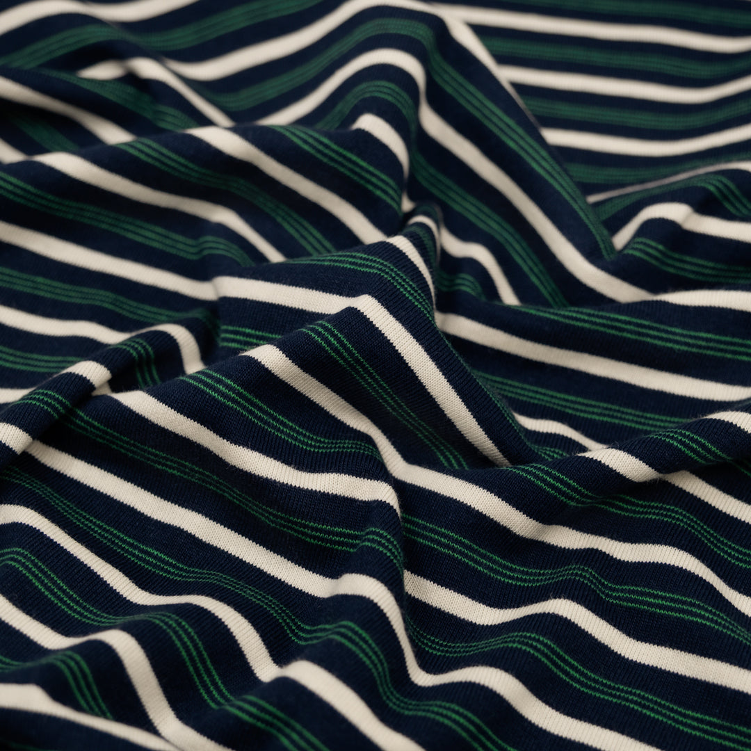Polo Stripe Cotton Jersey - Midnight Blue/Ivory | Blackbird Fabrics