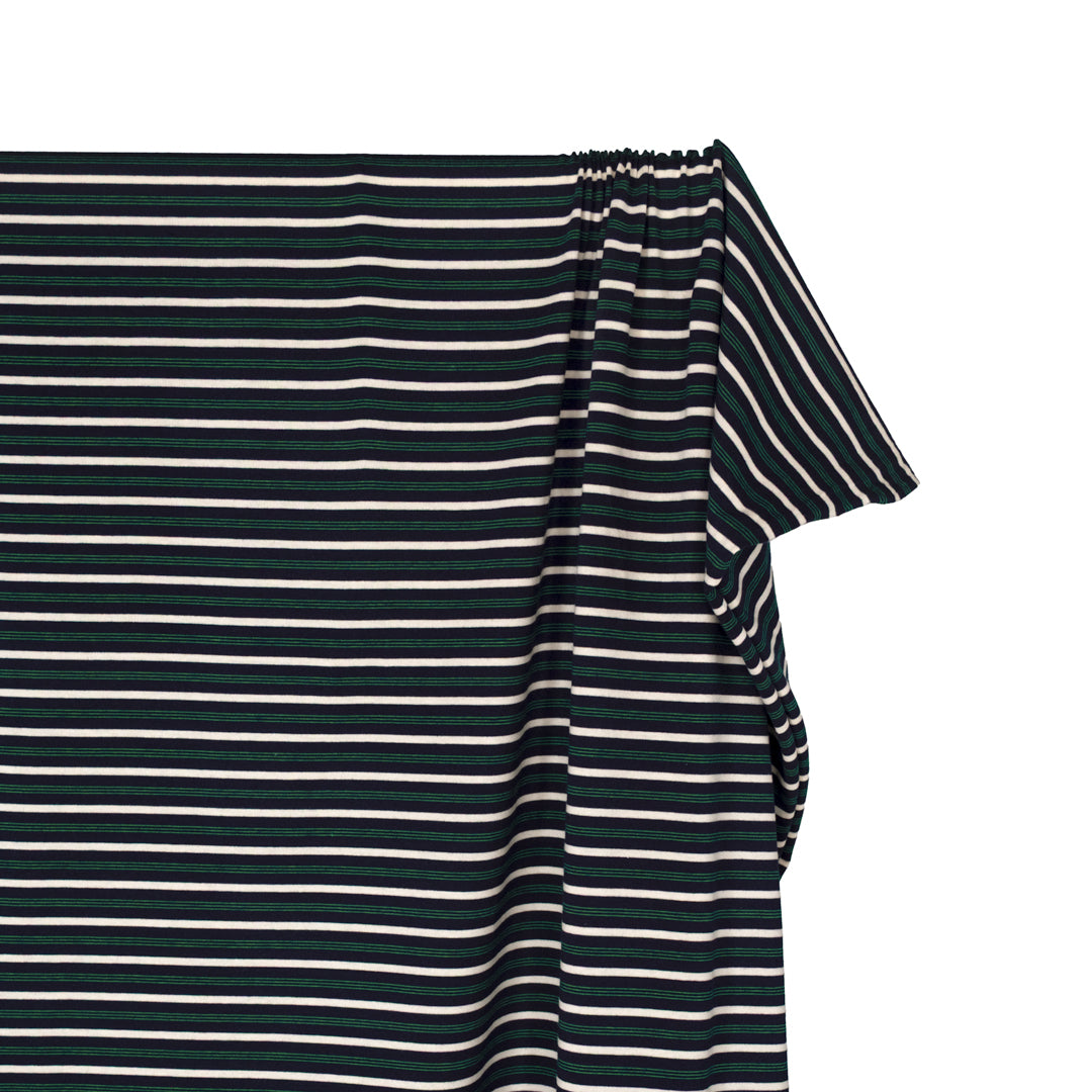 Polo Stripe Cotton Jersey - Midnight Blue/Ivory | Blackbird Fabrics