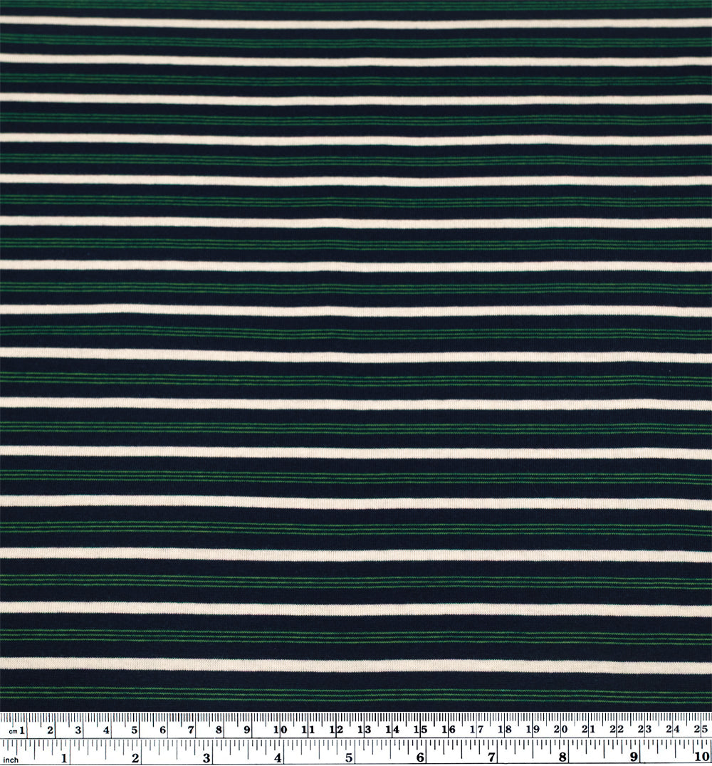 Polo Stripe Cotton Jersey - Midnight Blue/Ivory | Blackbird Fabrics