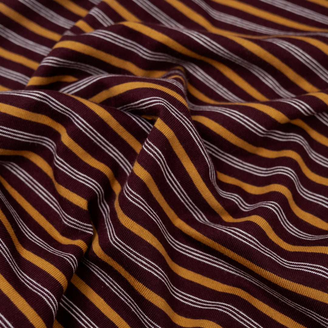 Polo Stripe Cotton Jersey - Merlot/Ochre | Blackbird Fabrics