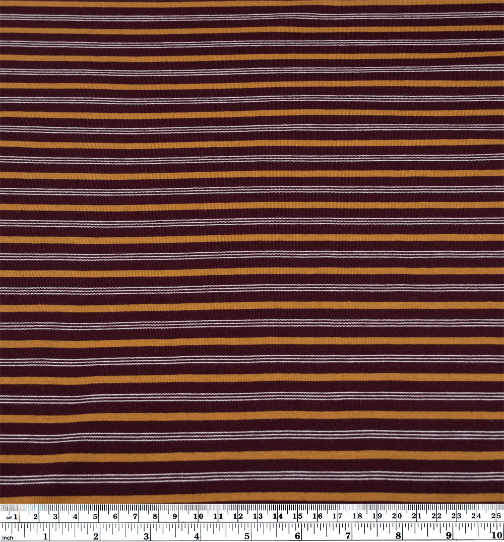 Polo Stripe Cotton Jersey - Merlot/Ochre | Blackbird Fabrics