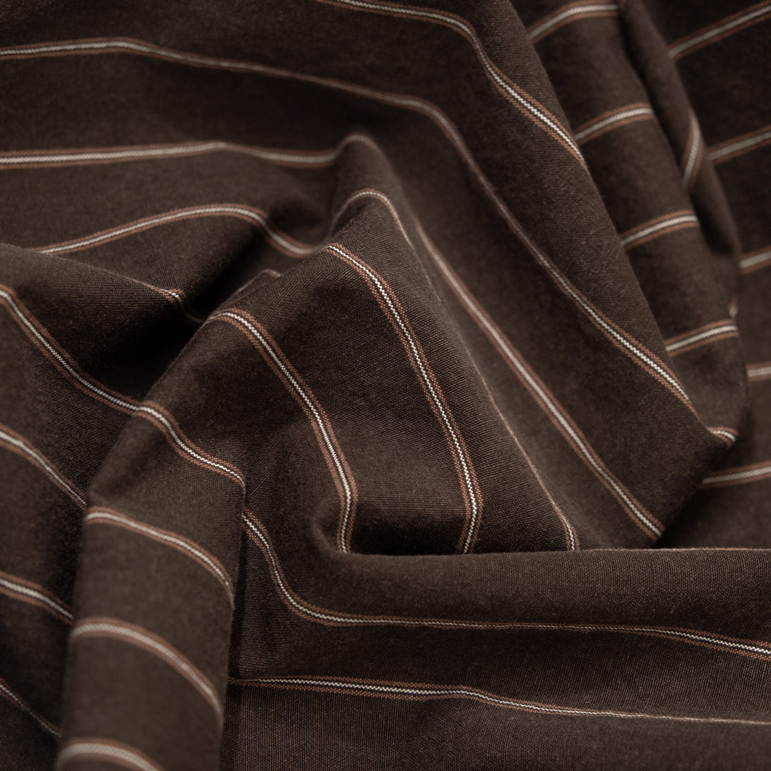 Tram Stripe Softened Organic Cotton *Imperfect - Dark Chocolate | Blackbird Fabrics