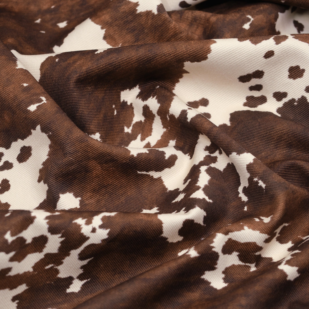 Cowhide Printed Bull Denim - Cognac/Ecru | Blackbird Fabrics