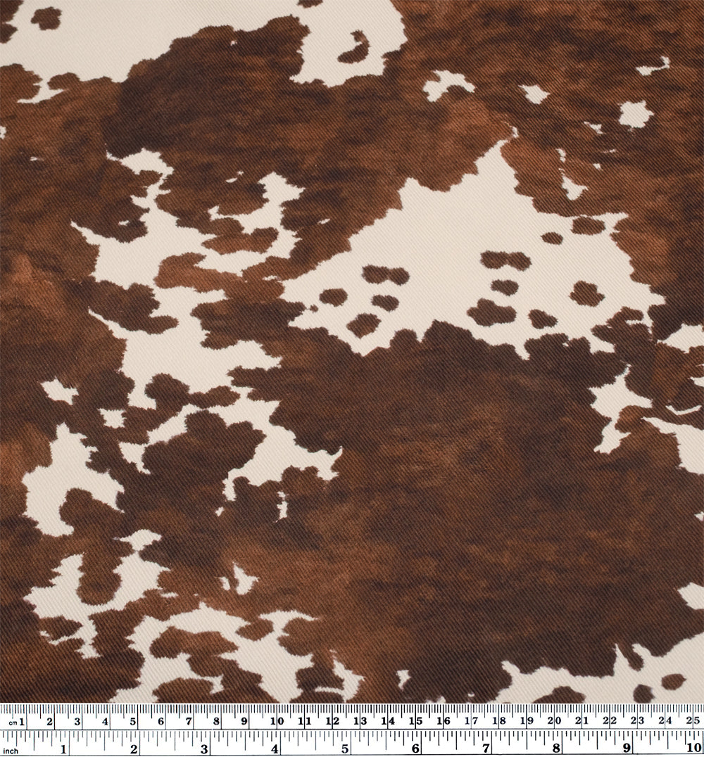 Cowhide Printed Bull Denim - Cognac/Ecru | Blackbird Fabrics