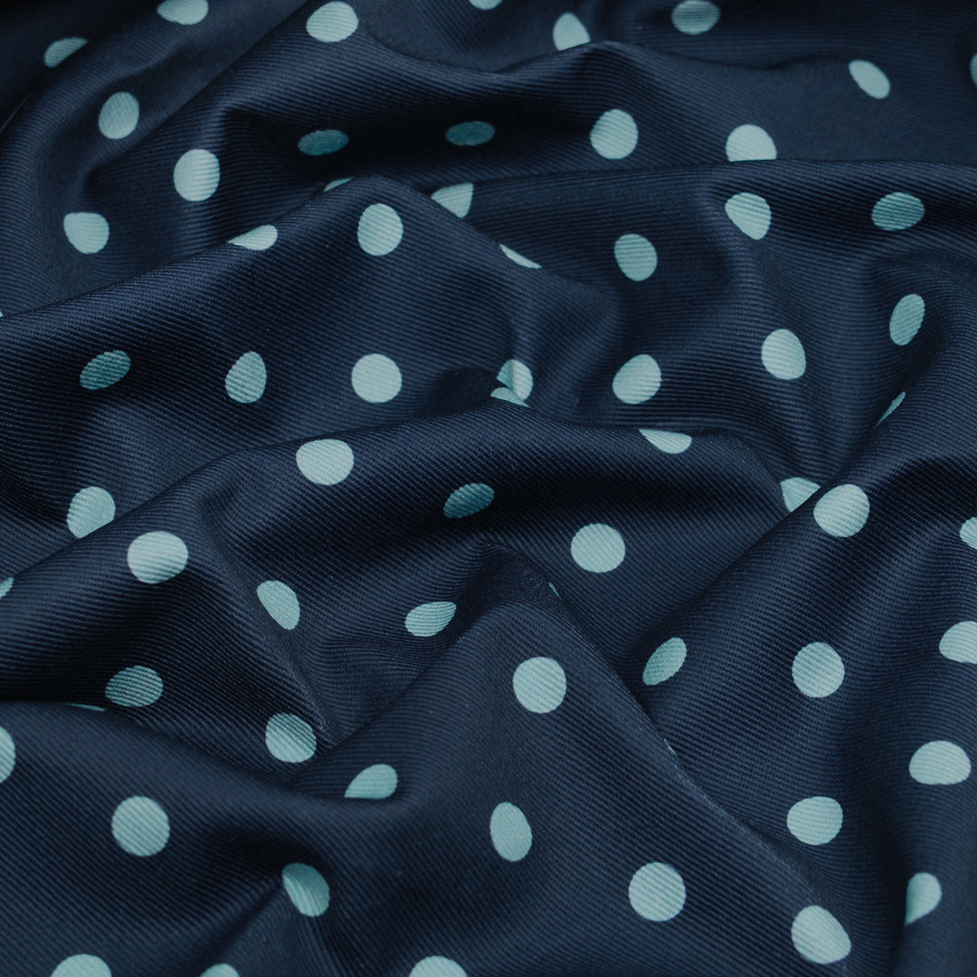 Big Dots Printed Bull Denim - Dark Denim/Frost | Blackbird Fabrics