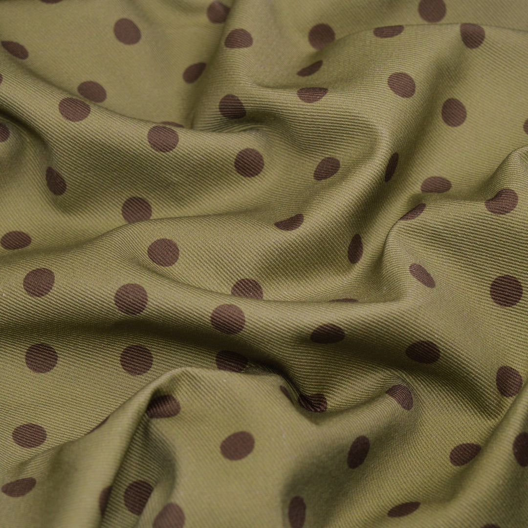 Big Dots Printed Bull Denim - Green Pea/Cocoa | Blackbird Fabrics