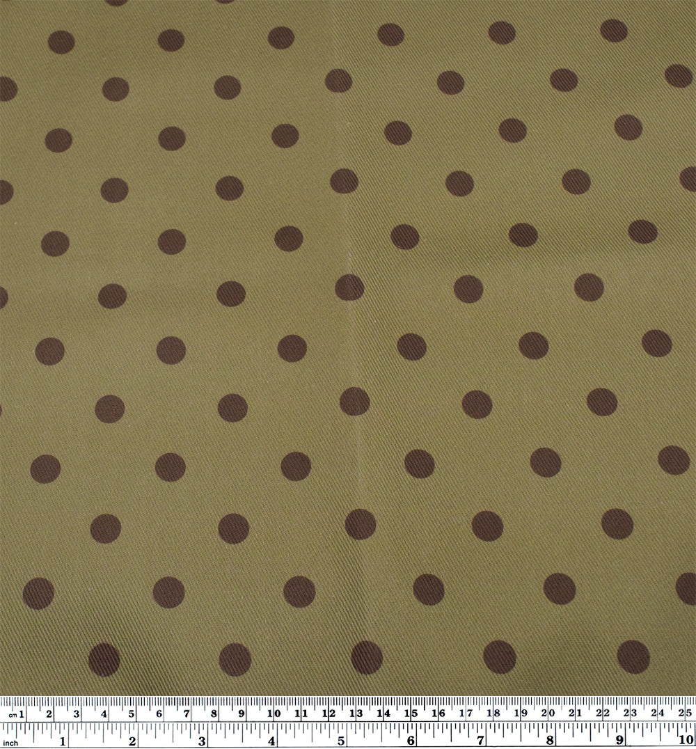 Big Dots Printed Bull Denim - Green Pea/Cocoa | Blackbird Fabrics