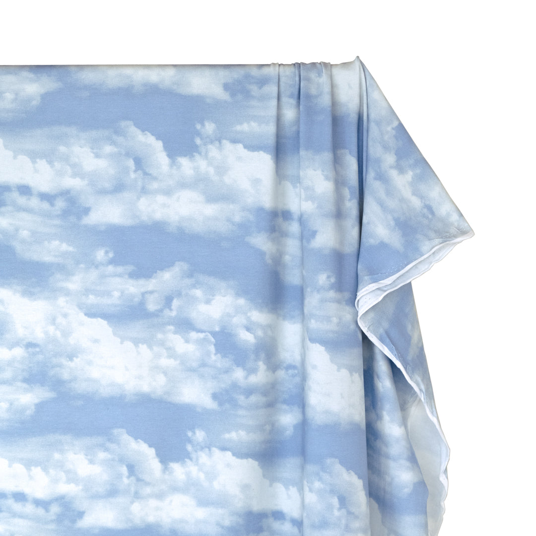Cloudy Skies Organic Cotton Jersey - Baby Blue/Ivory | Blackbird Fabrics