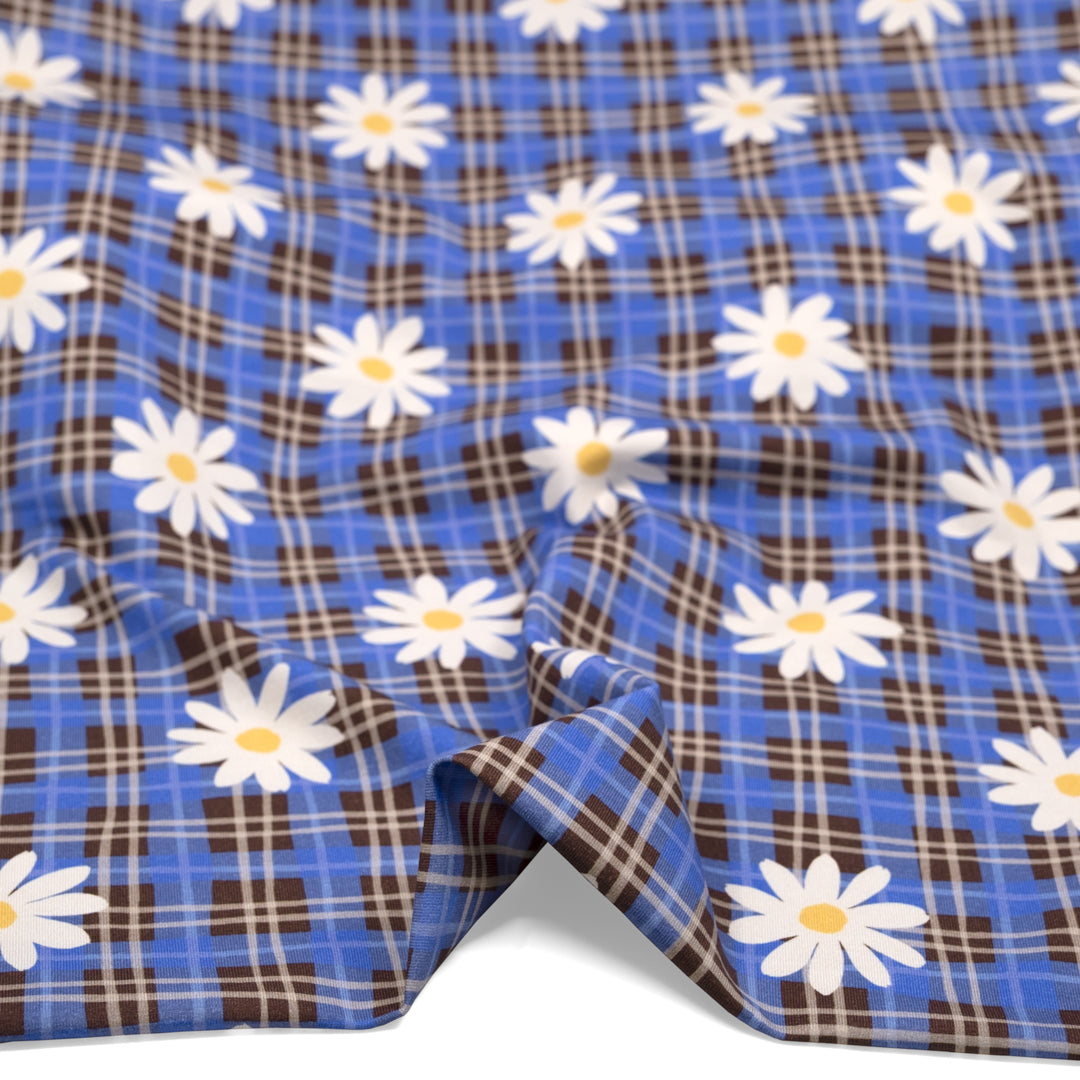 Spring Fling Organic Cotton Jersey - Chocolate/Cornflower | Blackbird Fabrics