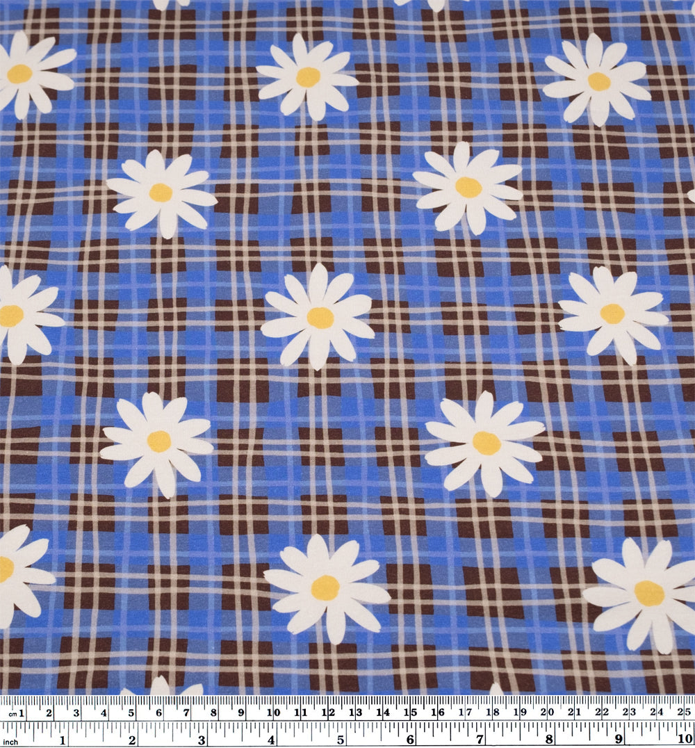 Spring Fling Organic Cotton Jersey - Chocolate/Cornflower | Blackbird Fabrics