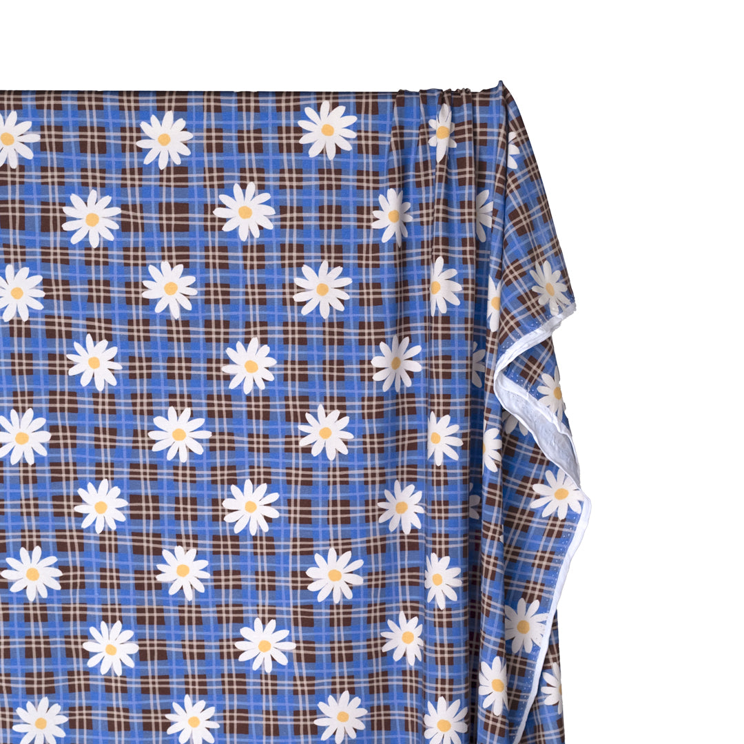 Spring Fling Organic Cotton Jersey - Chocolate/Cornflower | Blackbird Fabrics