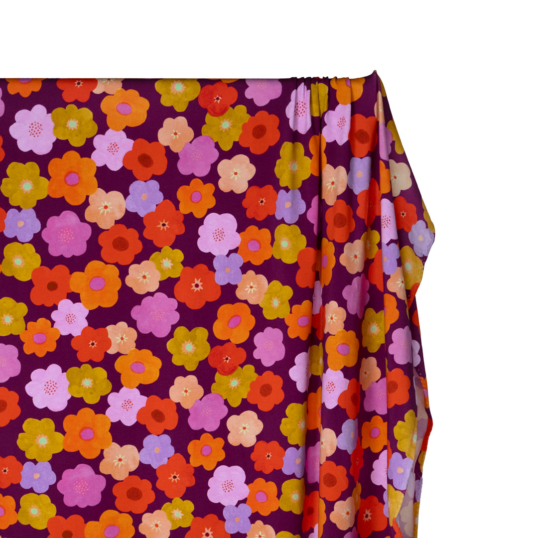 Bubble Blooms Organic Cotton Jersey - Fig/Multi | Blackbird Fabrics