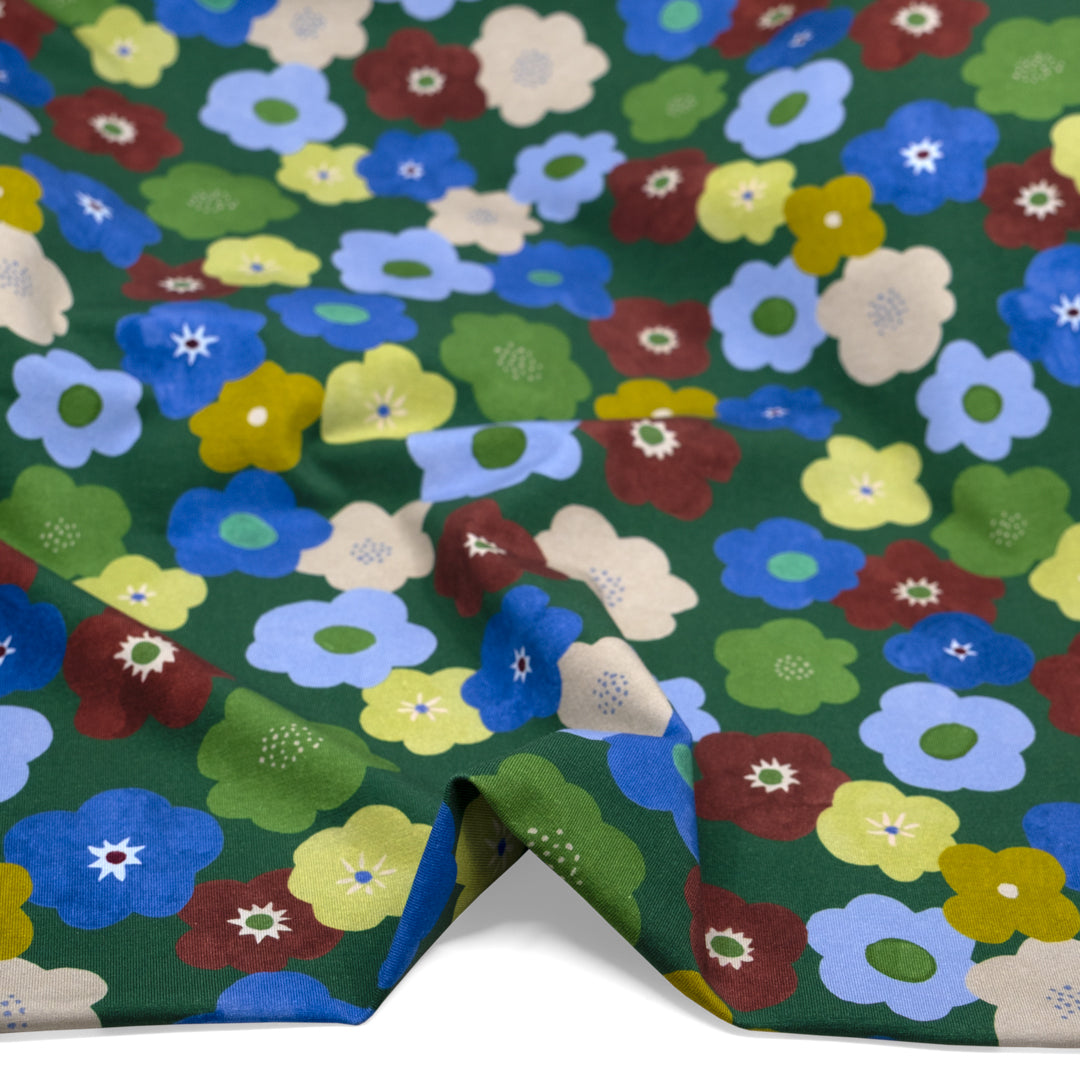Bubble Blooms Organic Cotton Jersey - Evergreen/Multi | Blackbird Fabrics