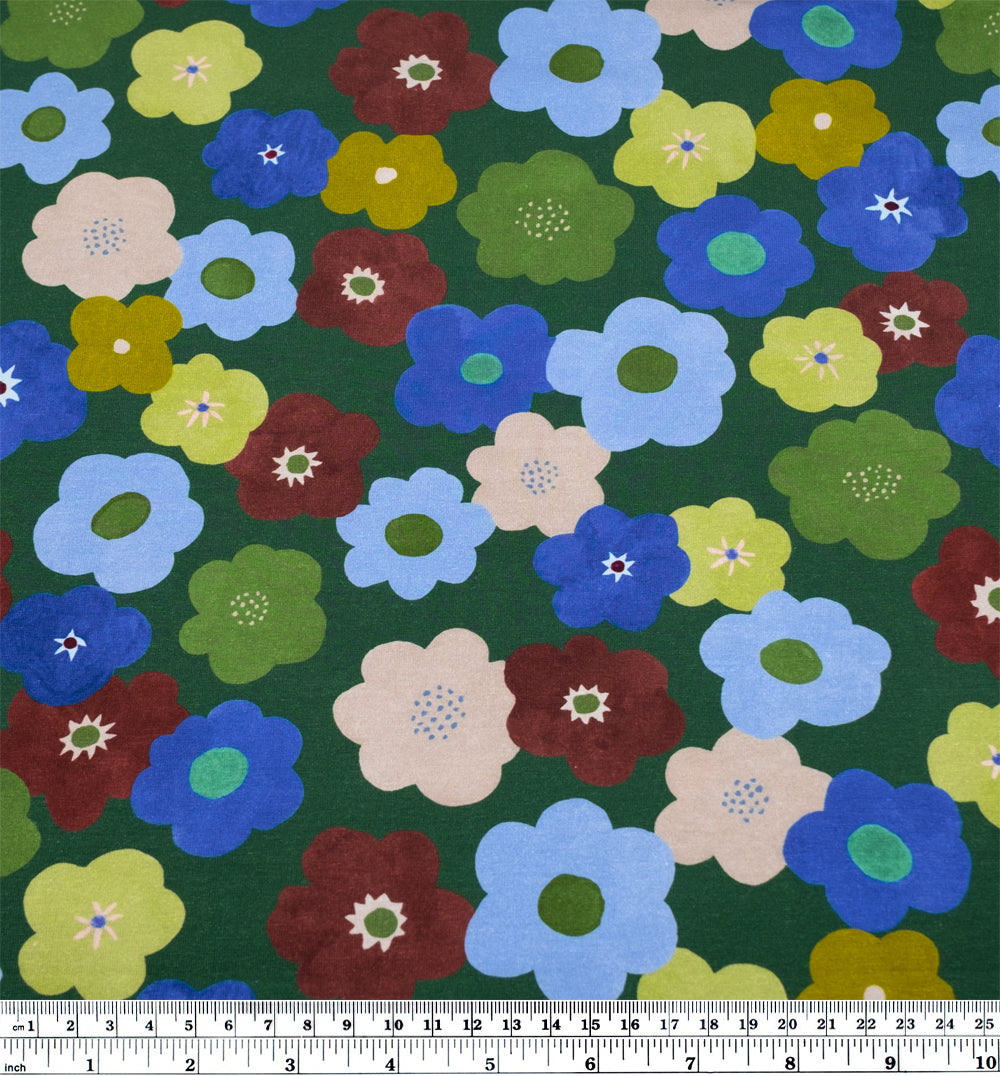 Bubble Blooms Organic Cotton Jersey - Evergreen/Multi | Blackbird Fabrics