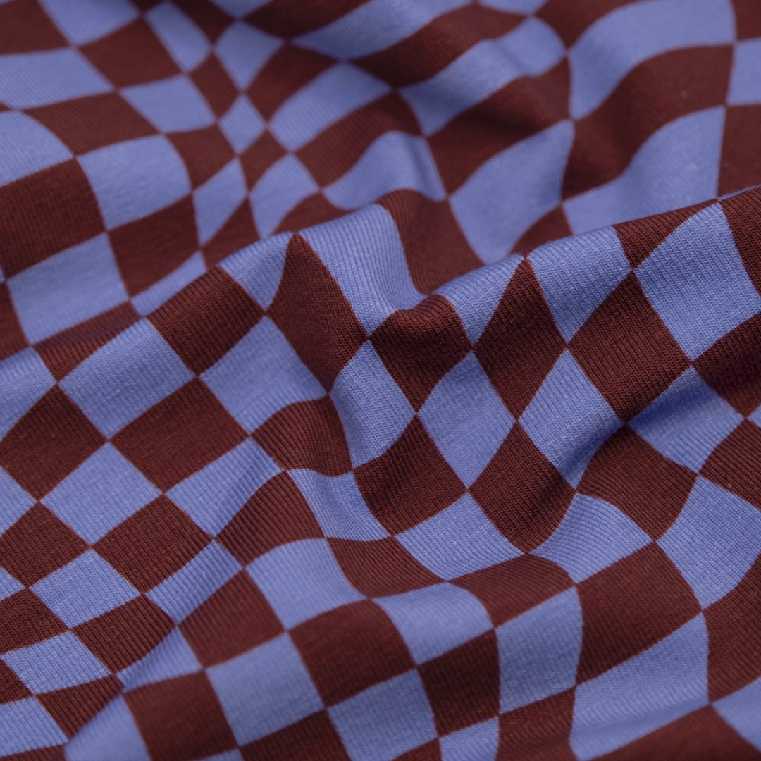 Magic Eye Organic Cotton Jersey - Bluebell/Burgundy | Blackbird Fabrics