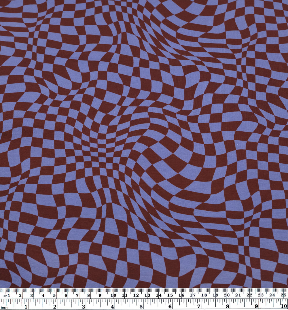 Magic Eye Organic Cotton Jersey - Bluebell/Burgundy | Blackbird Fabrics