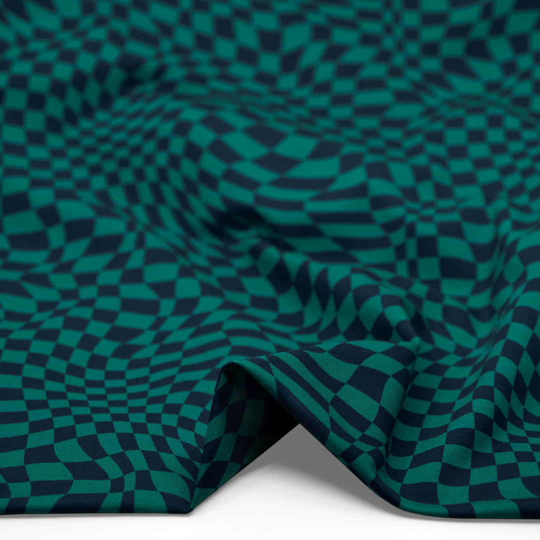 Magic Eye Organic Cotton Jersey - Beetle/Denim | Blackbird Fabrics