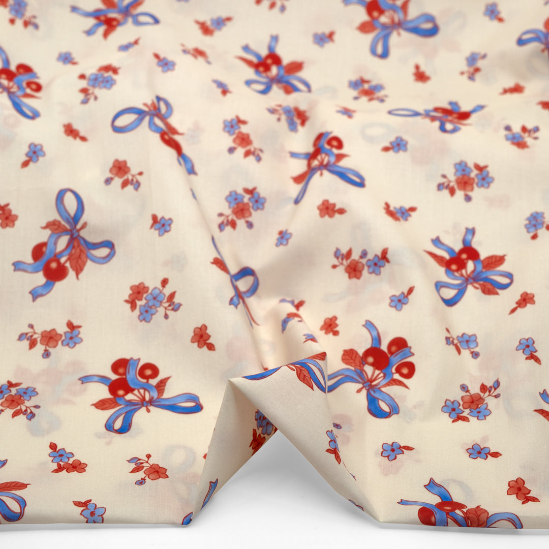 Sweet Treat Cotton Lawn -  Ivory/Cherry/Sky Blue | Blackbird Fabrics