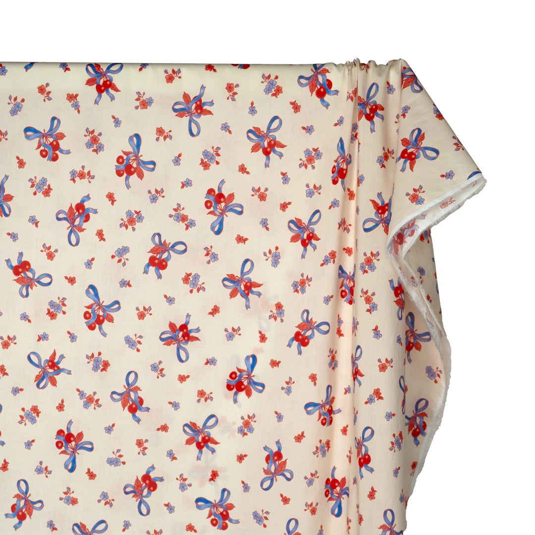 Sweet Treat Cotton Lawn -  Ivory/Cherry/Sky Blue | Blackbird Fabrics