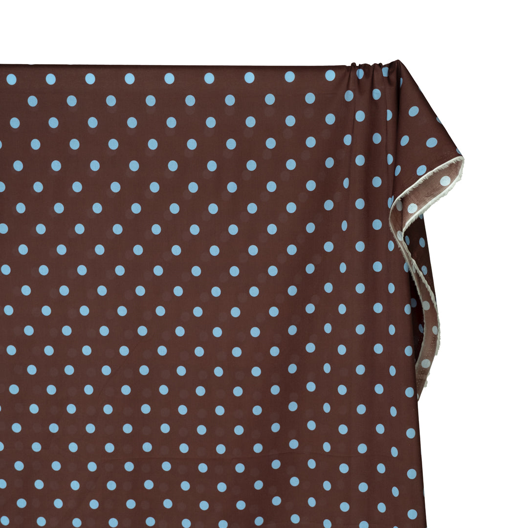 Big Dots Printed Cotton Lawn - Chocolate/Cornflower | Blackbird Fabrics