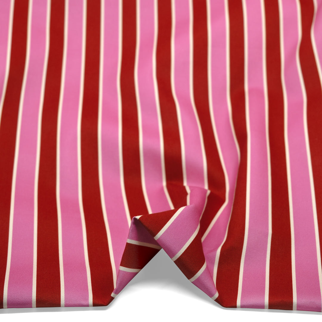 Vacation Stripe Printed Cotton Twill - Crimson/Gumdrop | Blackbird Fabrics