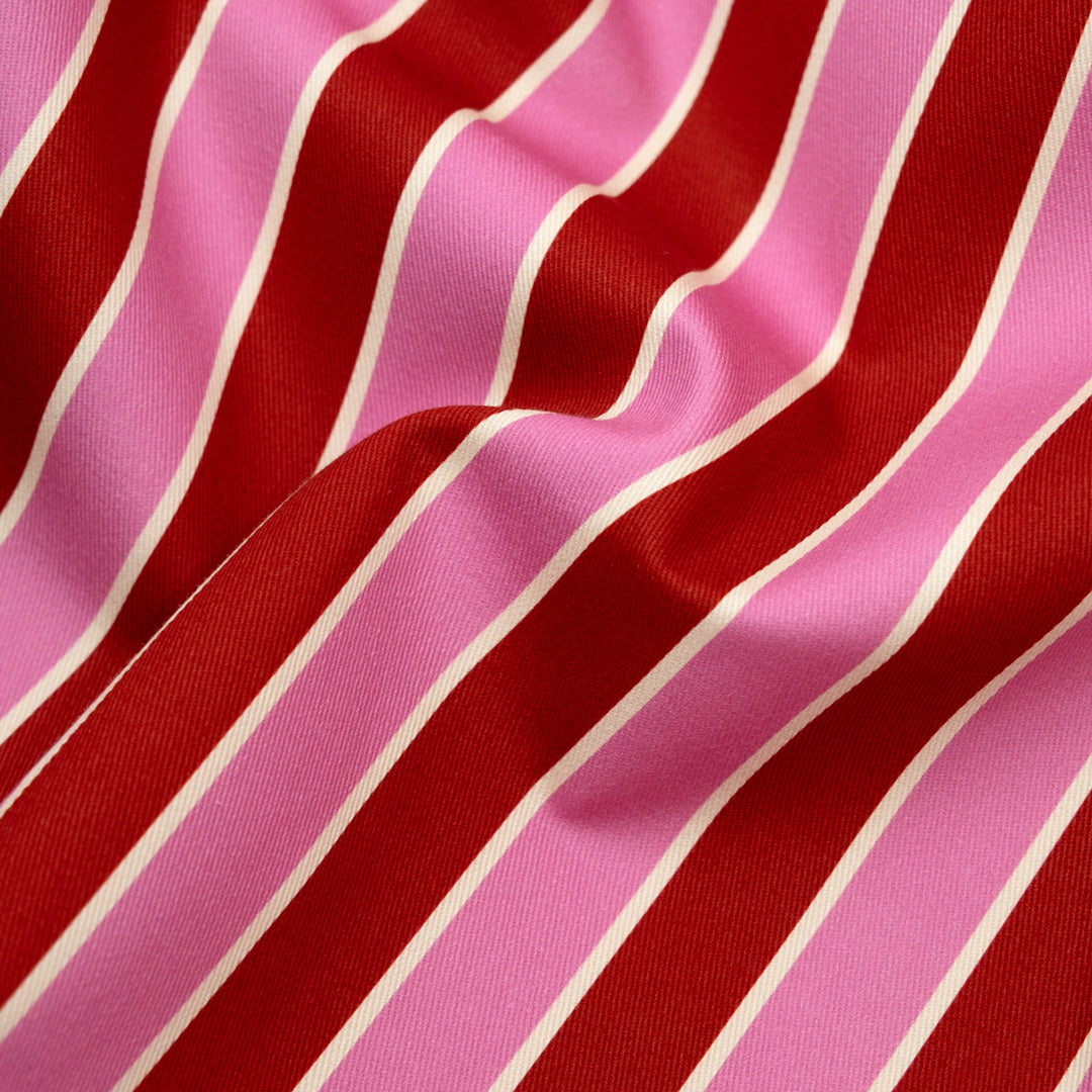 Vacation Stripe Printed Cotton Twill - Crimson/Gumdrop | Blackbird Fabrics