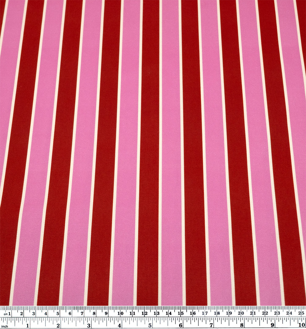 Vacation Stripe Printed Cotton Twill - Crimson/Gumdrop | Blackbird Fabrics