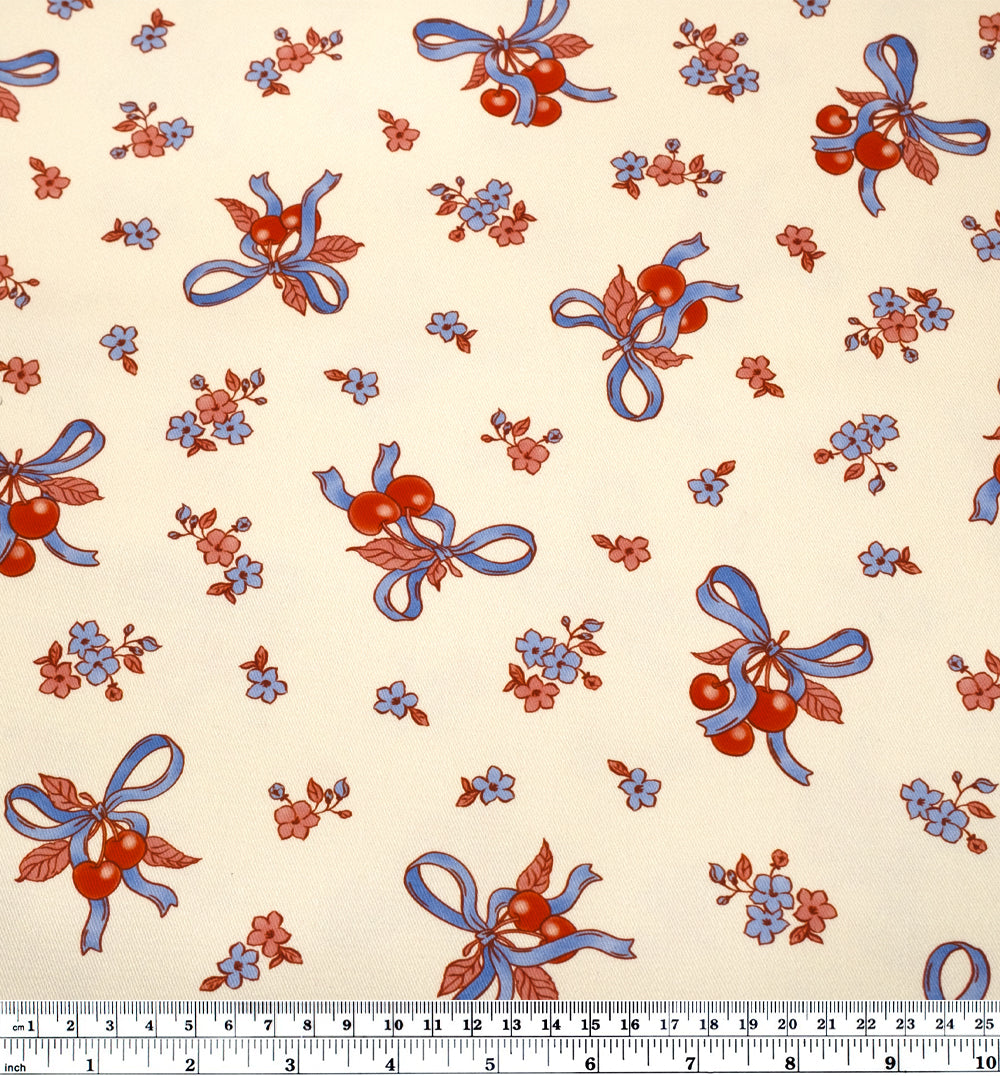 Sweet Treat Printed Cotton Twill -  Ivory/Cherry/Cornflower | Blackbird Fabrics