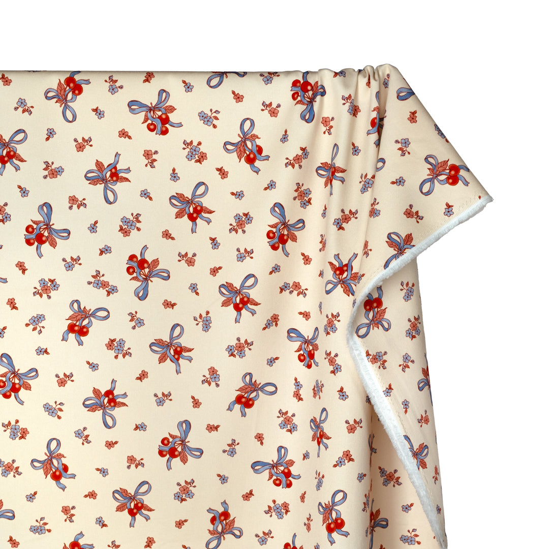 Sweet Treat Printed Cotton Twill -  Ivory/Cherry/Cornflower | Blackbird Fabrics